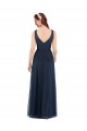 Compra Azul marina oscuro Cubierta Cuello en V Tul Largo Vestidos de dama de honor