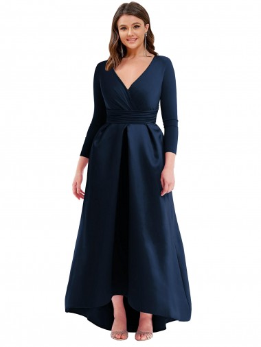 Azul marina oscuro Cuello en V Spandex Largo Asimétrico Formales Vestidos de dama de honor / Vestidos de fiesta Venta