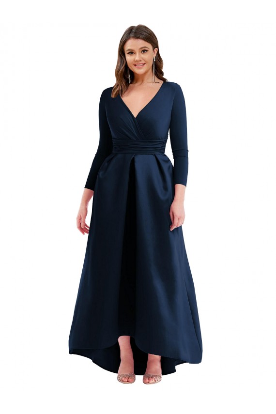 Compra Azul marina oscuro Cuello en V Spandex Largo Asimétrico Formales Vestidos de dama de honor / Vestidos de fiesta