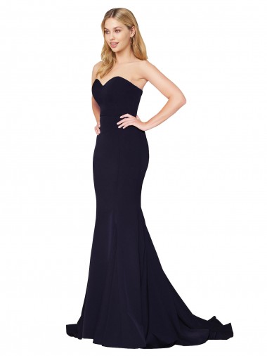 Azul marina oscuro Sirena Cuello Alto Barrer tren Crepé Elástico Largo Formales Vestidos de dama de honor / Vestidos de fiesta Venta