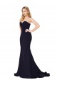 Compra Azul marina oscuro Sirena Cuello Alto Barrer tren Crepé Elástico Largo Formales Vestidos de dama de honor / Vestidos de fiesta