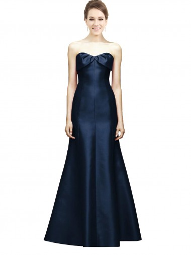 Azul marina oscuro Sirena Cuello de Corazón Sin tirantes Satén Largo Vestidos de dama de honor Venta