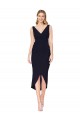 Compra Azul marina oscuro Sirena Cuello en V Cuello Alto Crepé Elástico Corto Asimétrico Formales Vestidos de dama de honor / Vestidos de fiesta / Vestidos de cóctel