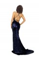 Compra Azul marina oscuro Sirena Cuello en V Lentejuela Largo Formales Vestidos de dama de honor / Vestidos de fiesta