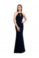 Compra Azul marina oscuro Sirena Halter Gasa Largo Vestidos de dama de honor