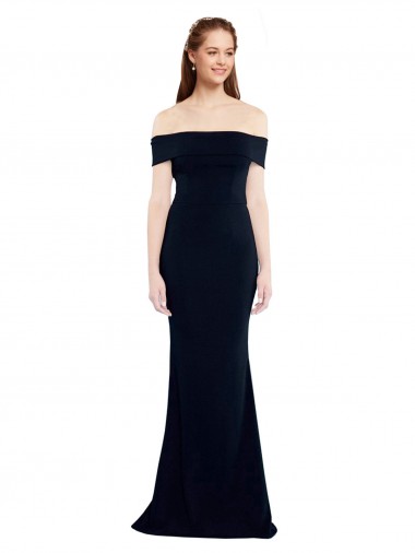 Azul marina oscuro Sirena Hombros Descubiertos Crepé Elástico Largo Formales Vestidos de dama de honor / Vestidos de fiesta Venta