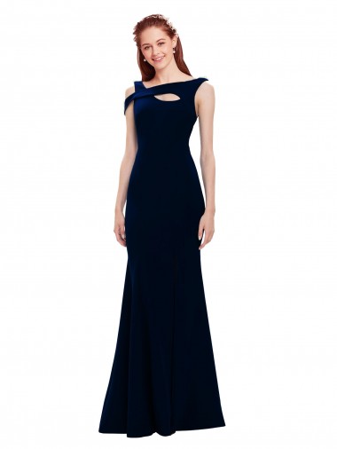 Azul marina oscuro Sirena Hombros Descubiertos Crepé Elástico Largo Formales Vestidos de dama de honor / Vestidos de fiesta Venta