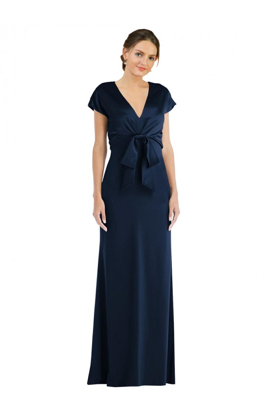 Compra Azul marina oscuro Trompeta Hombros Descubiertos Crepé Elástico Largo Formales Vestidos de dama de honor / Vestidos de fiesta