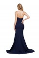 Compra Azul marina oscuro línea A Cuello de Corazón Barrer tren Crepé Elástico Largo Formales Vestidos de dama de honor / Vestidos de fiesta