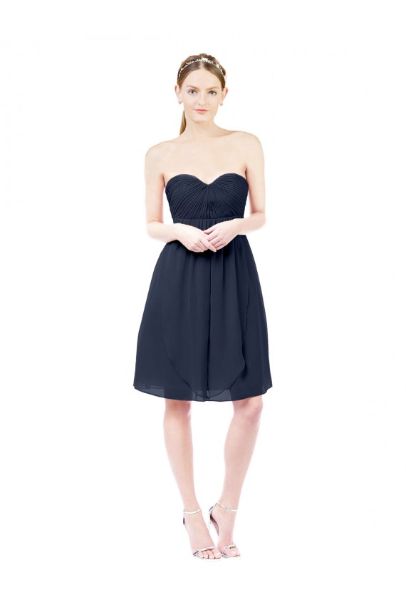 Compra Azul marina oscuro línea A Cuello de Corazón Gasa Corto Vestidos de dama de honor / Vestidos de cóctel