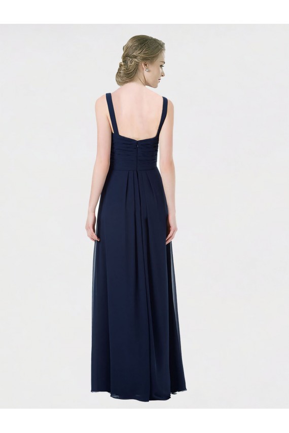 Compra Azul marina oscuro línea A Cuello de Corazón Gasa Largo Vestidos de dama de honor
