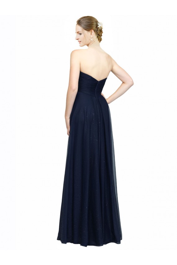 Compra Azul marina oscuro línea A Cuello de Corazón Sin tirantes Gasa Largo Vestidos de dama de honor