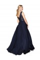 Compra Azul marina oscuro línea A Cuello en V Cuello Alto Gasa Lentejuela Largo Vestidos de dama de honor / Vestidos de fiesta