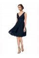 Compra Azul marina oscuro línea A Cuello en V Gasa Corto Vestidos de dama de honor / Vestidos de cóctel