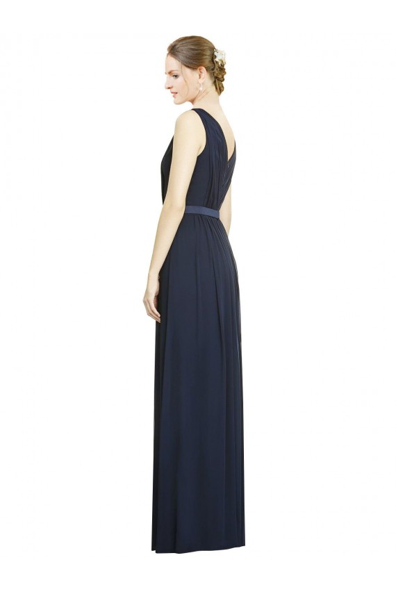 Compra Azul marina oscuro línea A Cuello en V Gasa Largo Vestidos de dama de honor