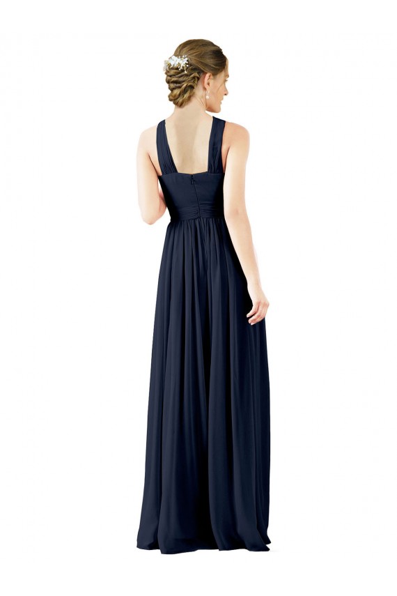 Compra Azul marina oscuro línea A Cuello en V Gasa Largo Vestidos de dama de honor