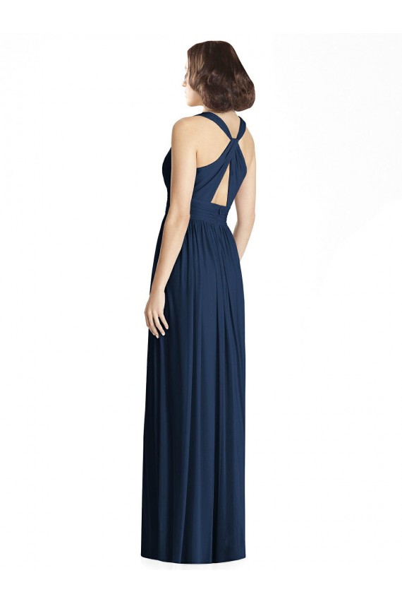 Compra Azul marina oscuro línea A Cuello en V Gasa Largo Vestidos de dama de honor