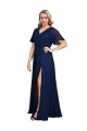 Compra Azul marina oscuro línea A Cuello en V Gasa Largo Formales Vestidos de dama de honor / Vestidos de fiesta