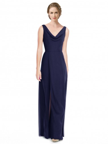 Azul marina oscuro línea A Gasa Largo Vestidos de dama de honor Venta