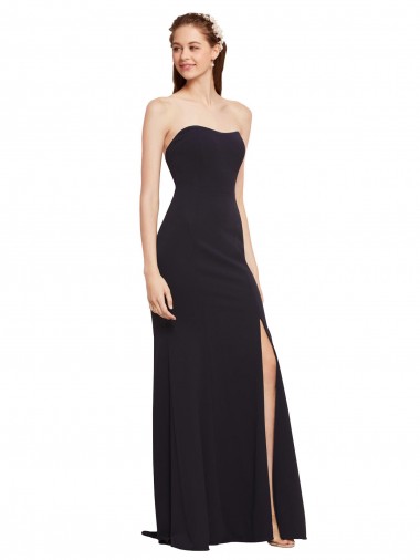 Azul marina oscuro línea A Sin tirantes Crepé Elástico Largo Formales Vestidos de dama de honor / Vestidos de fiesta Venta