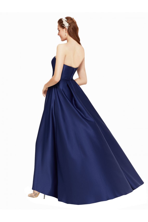 Compra Azul marina oscuro línea A Sin tirantes Satén Largo Asimétrico Formales Vestidos de dama de honor / Vestidos de fiesta