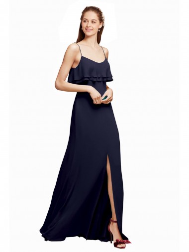 Azul marina oscuro línea A Tirantes espagueti Cucharón Gasa Largo Vestidos de dama de honor Venta