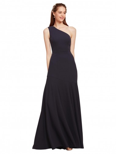 Azul marina oscuro línea A Un Hombre Crepé Elástico Largo Formales Vestidos de dama de honor / Vestidos de fiesta Venta