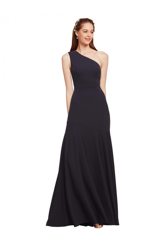 Compra Azul marina oscuro línea A Un Hombre Crepé Elástico Largo Formales Vestidos de dama de honor / Vestidos de fiesta