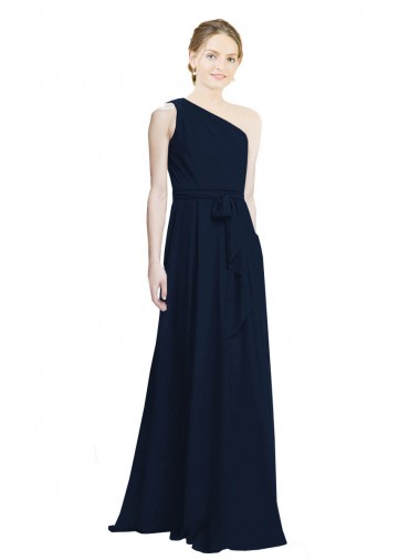 Azul marina oscuro línea A Un Hombre Gasa Largo Vestidos de dama de honor Venta