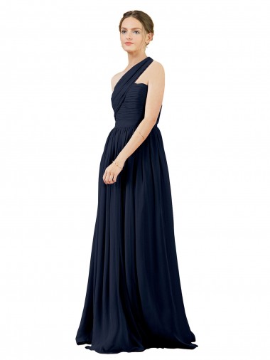 Azul marina oscuro línea A Un Hombre Gasa Largo Vestidos de dama de honor Venta