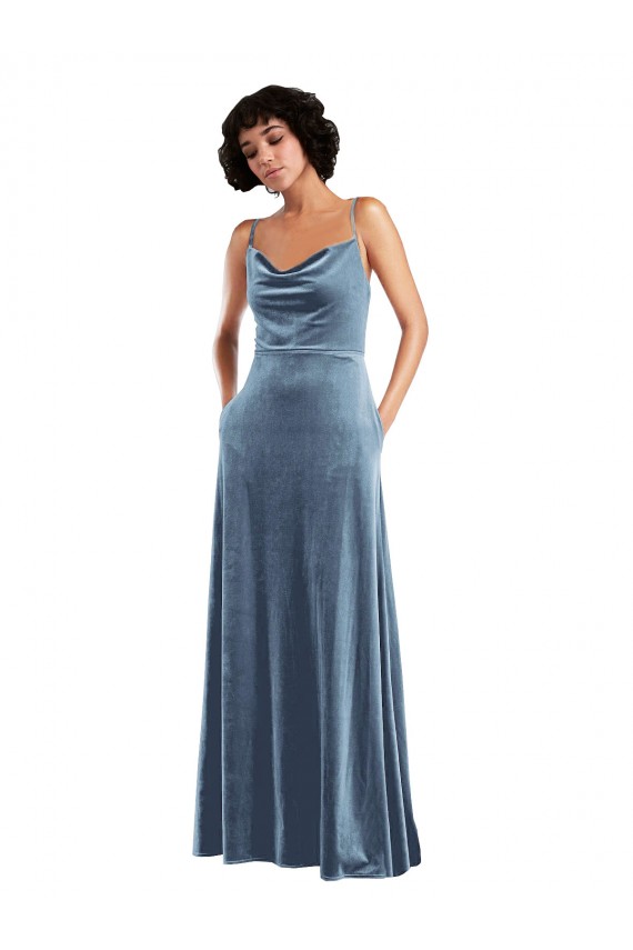 Compra Azul polvoriento Cubierta Terciopelo Elástico Largo Vestidos de dama de honor / Vestidos de fiesta