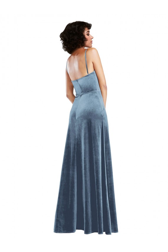 Compra Azul polvoriento Cubierta Terciopelo Elástico Largo Vestidos de dama de honor / Vestidos de fiesta