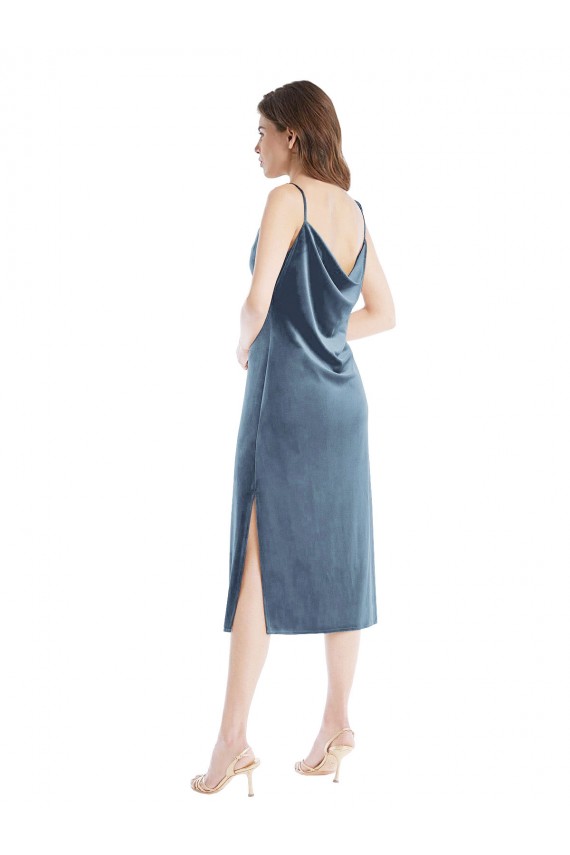 Compra Azul polvoriento Cubierta Un Hombre Terciopelo Elástico Largo Vestidos de dama de honor / Vestidos de fiesta