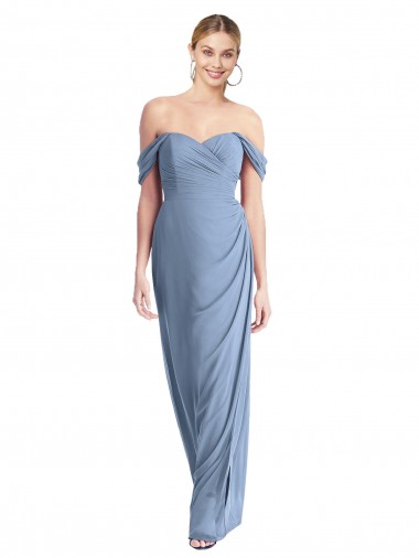 Azul polvoriento Sirena Hombros Descubiertos Gasa Largo Vestidos de dama de honor Venta