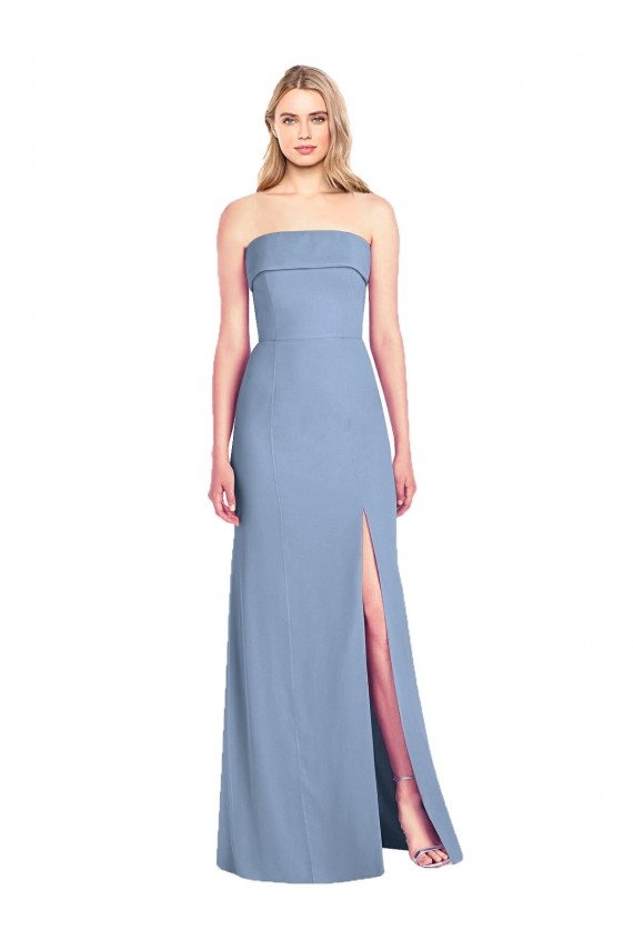 Compra Azul polvoriento Trompeta Sin tirantes Gasa Largo Vestidos de dama de honor
