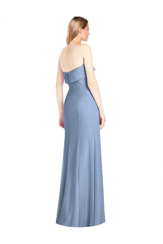 Compra Azul polvoriento Trompeta Sin tirantes Gasa Largo Vestidos de dama de honor
