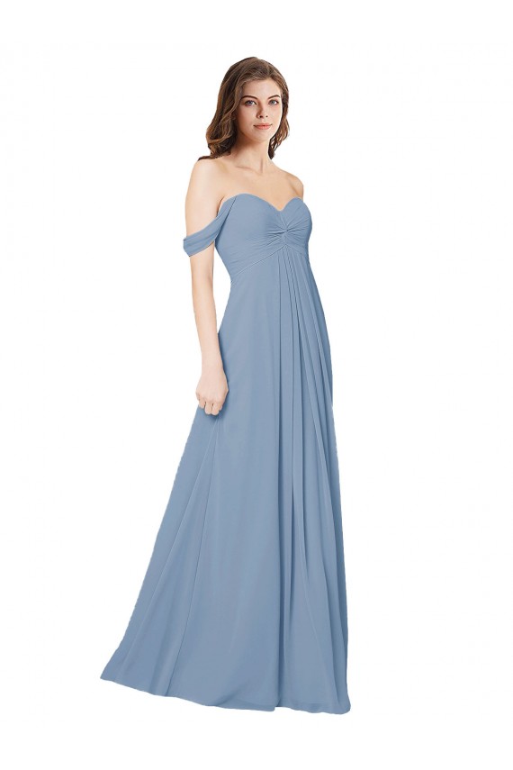 Compra Azul polvoriento línea A Cuello de Corazón Gasa Largo Vestidos de dama de honor