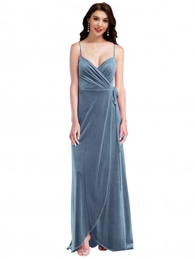 Azul polvoriento línea A Cuello de Corazón Terciopelo Elástico Largo Vestidos de dama de honor / Vestidos de fiesta Venta
