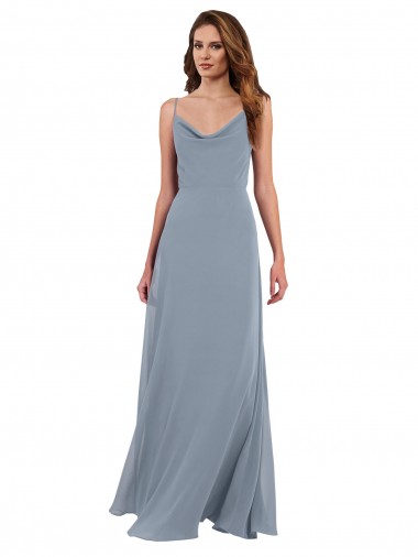 Azul polvoriento línea A Gasa Largo Vestidos de dama de honor Venta