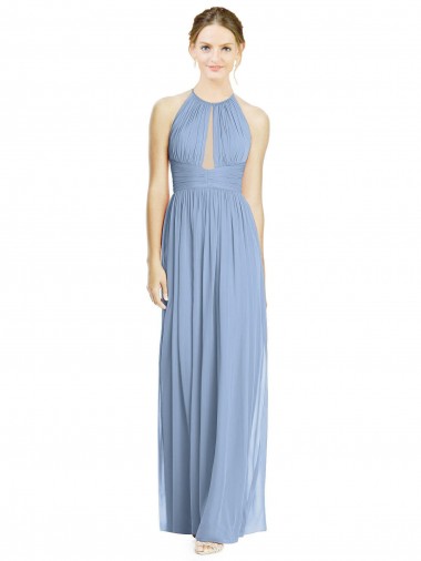Azul polvoriento línea A Halter Gasa Largo Vestidos de dama de honor Venta