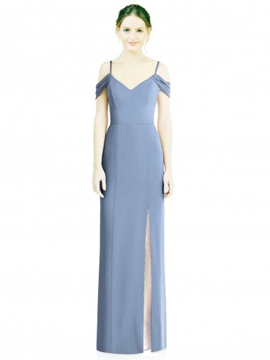 Azul polvoriento línea A Hombros Descubiertos Gasa Largo Formales Vestidos de dama de honor / Vestidos de noche Venta