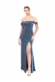 Compra Azul polvoriento línea A Hombros Descubiertos Sin tirantes Terciopelo Elástico Largo Vestidos de dama de honor / Vestidos de fiesta