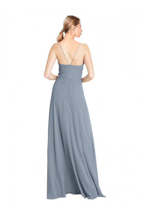 Compra Azul polvoriento línea A Hombros Descubiertos Tirantes espagueti Gasa Largo Vestidos de dama de honor