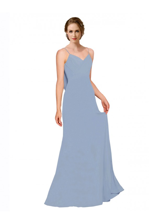 Compra Azul polvoriento línea A Tirantes espagueti Gasa Largo Vestidos de dama de honor
