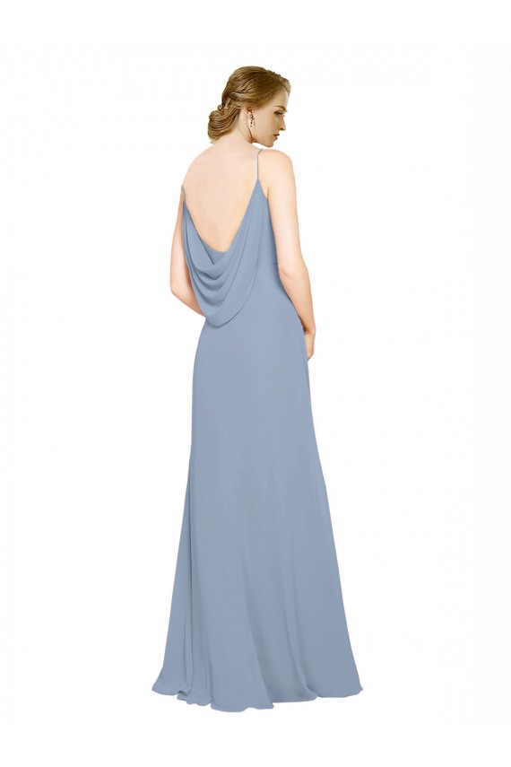 Compra Azul polvoriento línea A Tirantes espagueti Gasa Largo Vestidos de dama de honor
