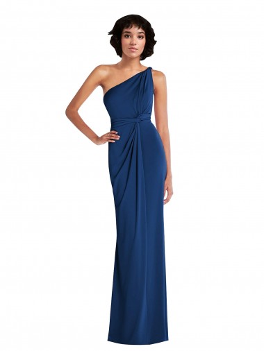 Azul real Cubierta Un Hombre Spandex Largo Vestidos de dama de honor / Vestidos de fiesta Venta