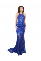 Compra Azul real Sirena Cuello Alto Encaje Largo Vestidos de dama de honor / Vestidos de fiesta