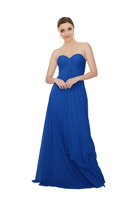 Compra Azul real línea A Cuello de Corazón Sin tirantes Gasa Largo Vestidos de dama de honor