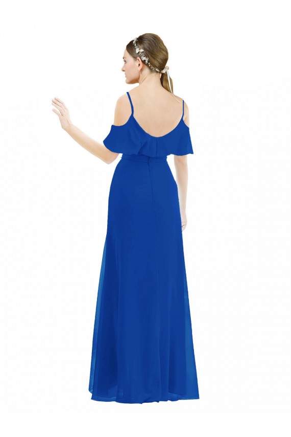 Compra Azul real línea A Cuello en V Gasa Largo Asimétrico Vestidos de dama de honor