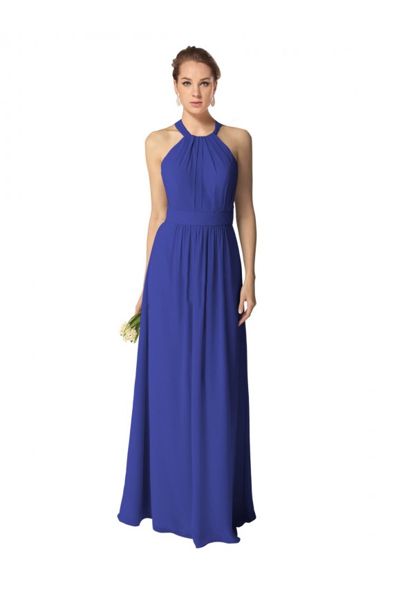 Compra Azul real línea A Halter Gasa Largo Vestidos de dama de honor